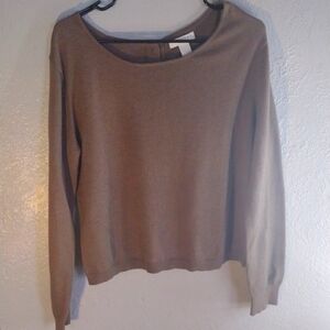 Brown Kenar Cotton/Angora Blend Sweater with Button Down Back. Size L